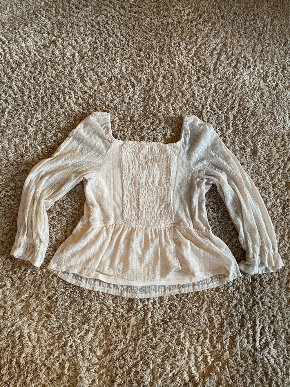 Lace Cream Long-Sleeve Top Size XL - Picture 3 of 3